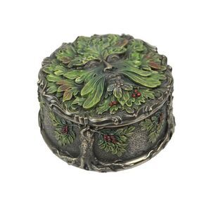 Celtic Green Man Harvest Berry Metallic Bronze Finished Trinket Box